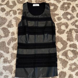 Bailey 44 Black Faux Leather & Velvet-Trim Mini Dress